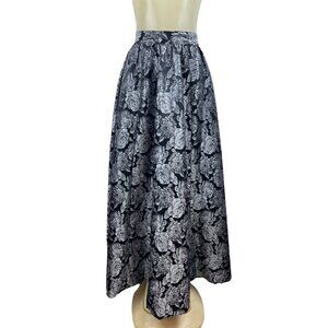 Vtg 80s 90s Black Tie Women's Metalic Brocade Flower Pattern Maxi Skirt Sz 4